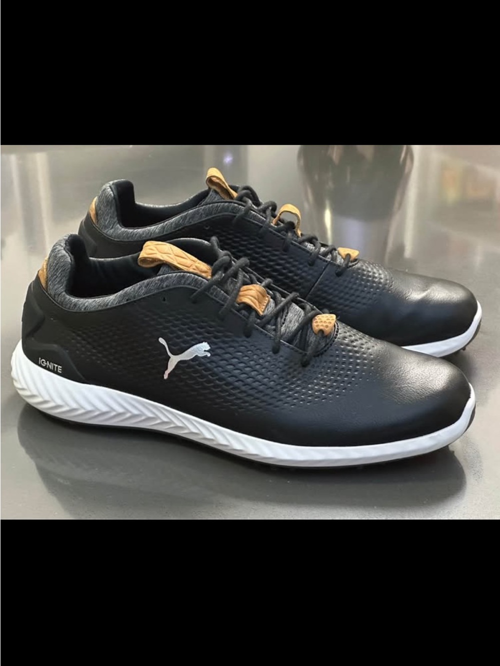 Puma Men’s Black Golf Shoes with Tan Highlights Size 9